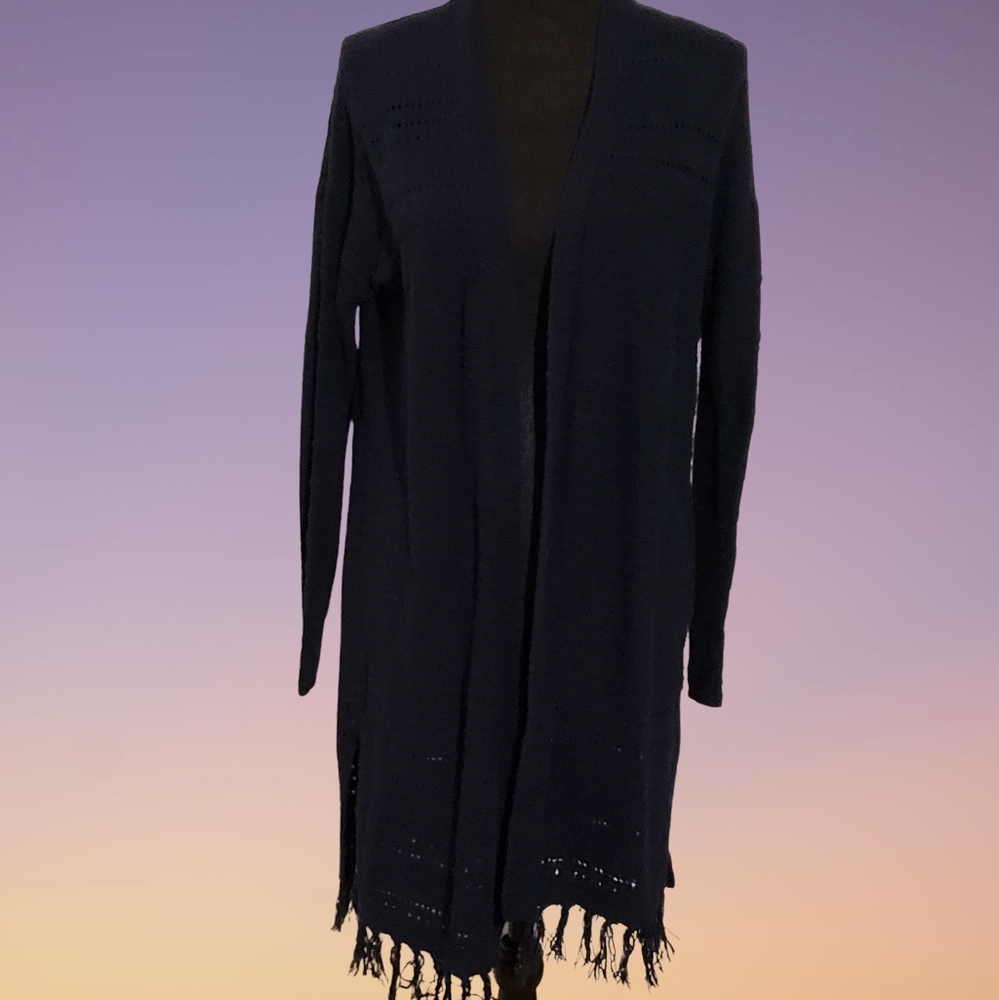 Old Navy Fringed Open  Front Cardigan Blue L